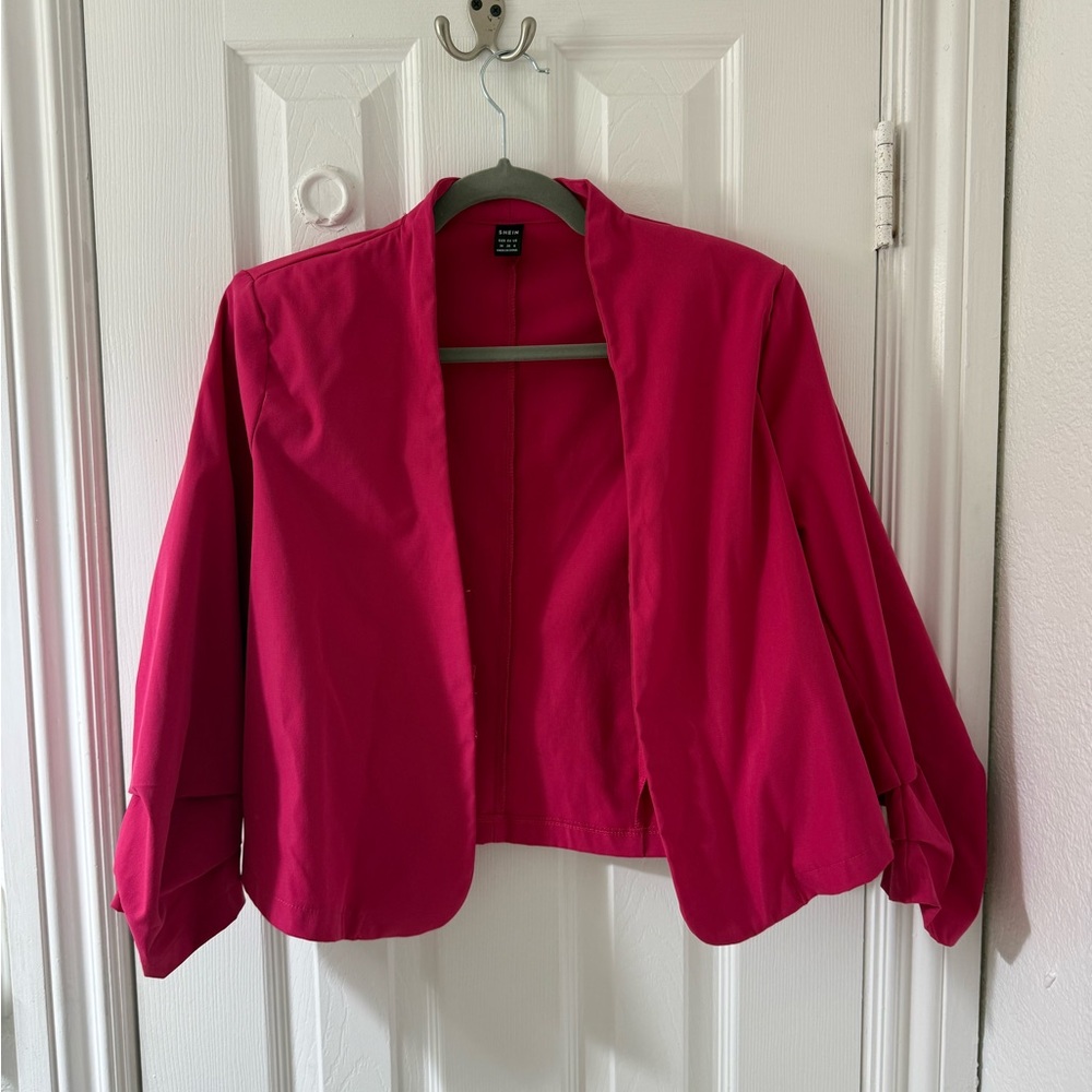 SHEIN Pink Blazers Classic Tailored Suit Jackets